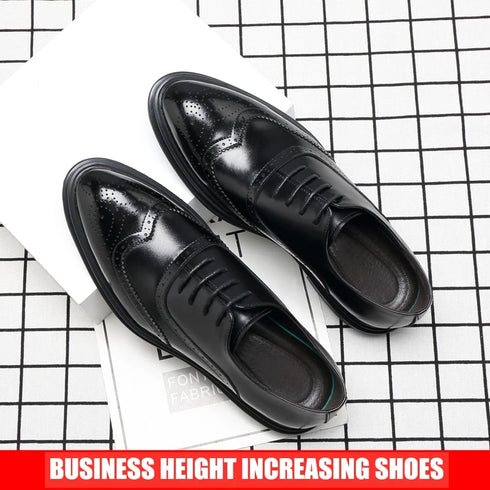 Platform High Heel Casual Men Brogue Genuine Leather Oxford Dress Shoes